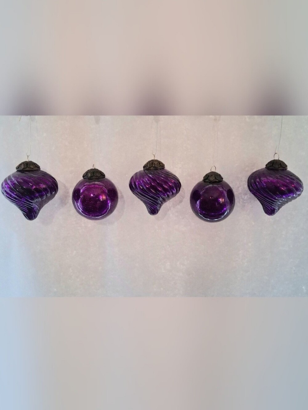Kugel-Style Deep Purple Glass Christmas Ornaments Ornate Crackle Vintage Bauble